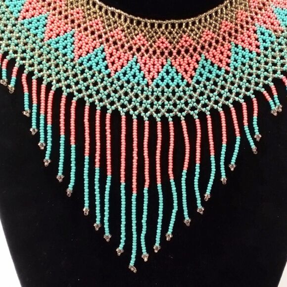 Vintage Hand Woven Seed Bead Collar Style Statement Necklace - Picture 3 of 10